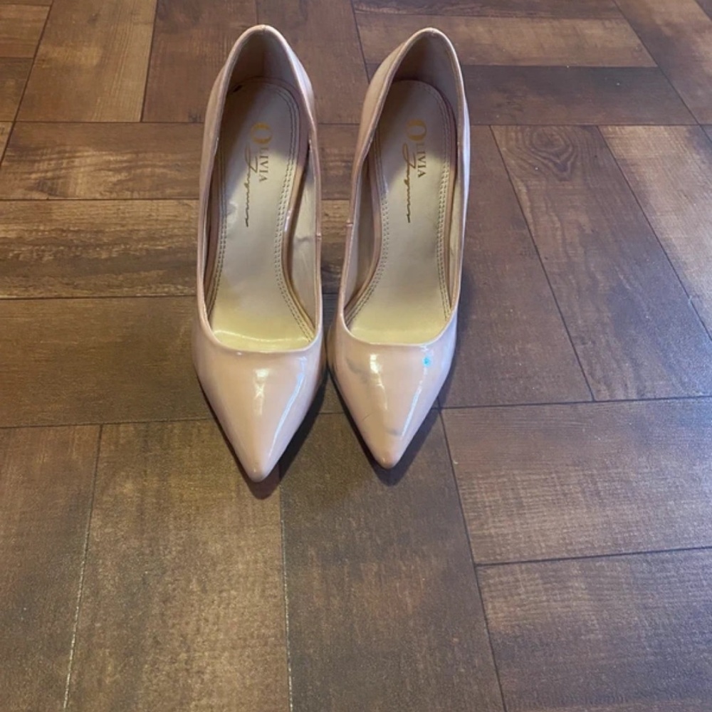 Olivia Miller Nude Patent Pointed-Toe Pumps